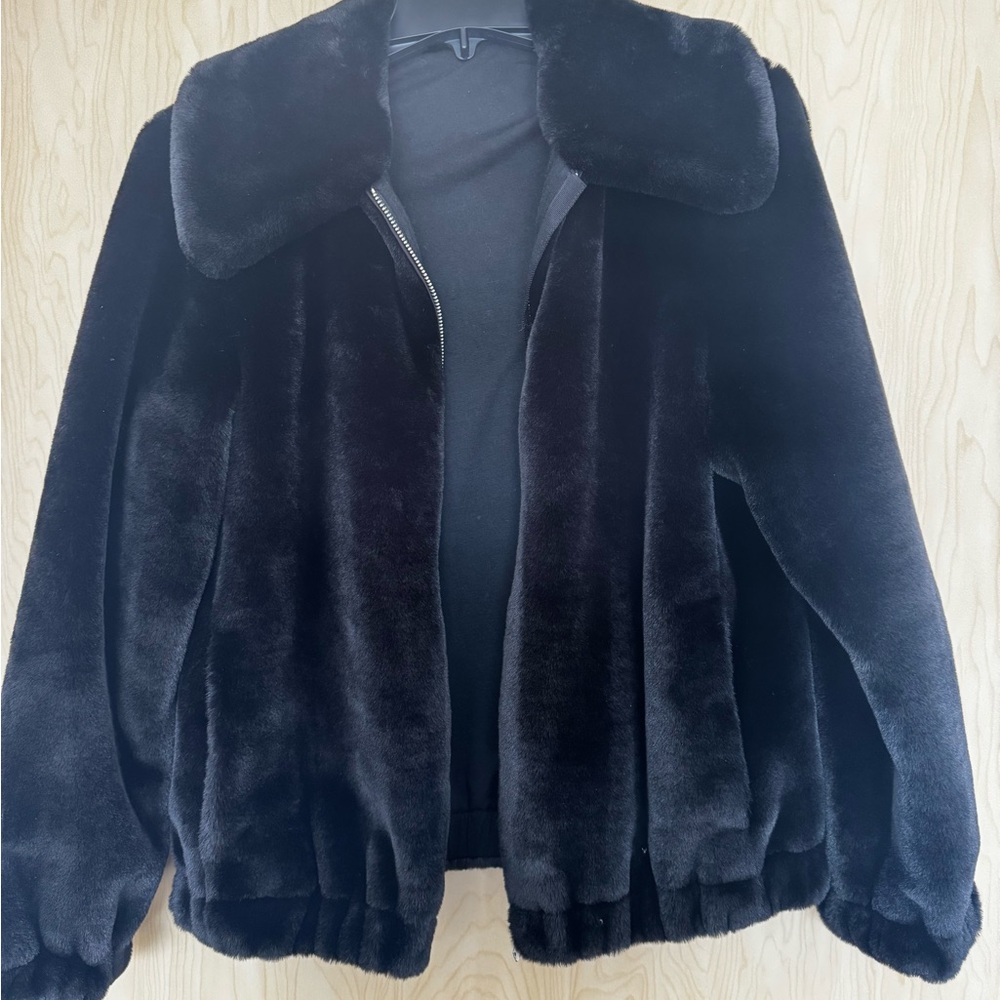 Faux Fur Bomber Jacket- L - Picture 2 of 3